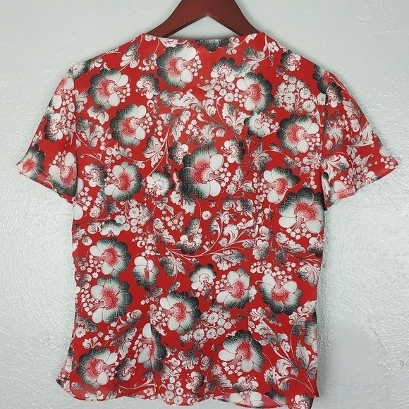 Michele Michelle Vintage Y2K Red Floral Open Front Blouse - Picture 5 of 6
